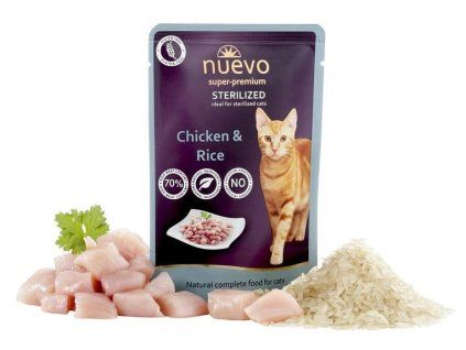 NUEVO cat Sterilized Chicken with Rice 85 g kapsičky